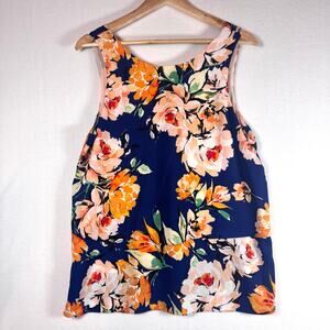 Cooper Ella Stitch Fix Summer Tiered Blouse Floral Navy Bloom Sleeveless L NWT